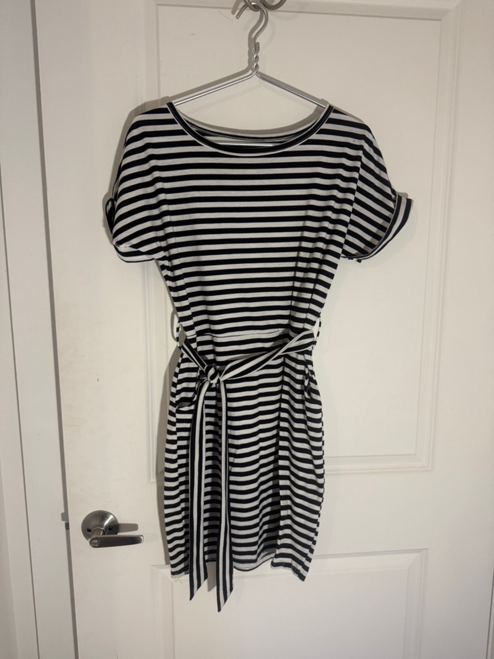 Black & White Striped Belted Mini Dress